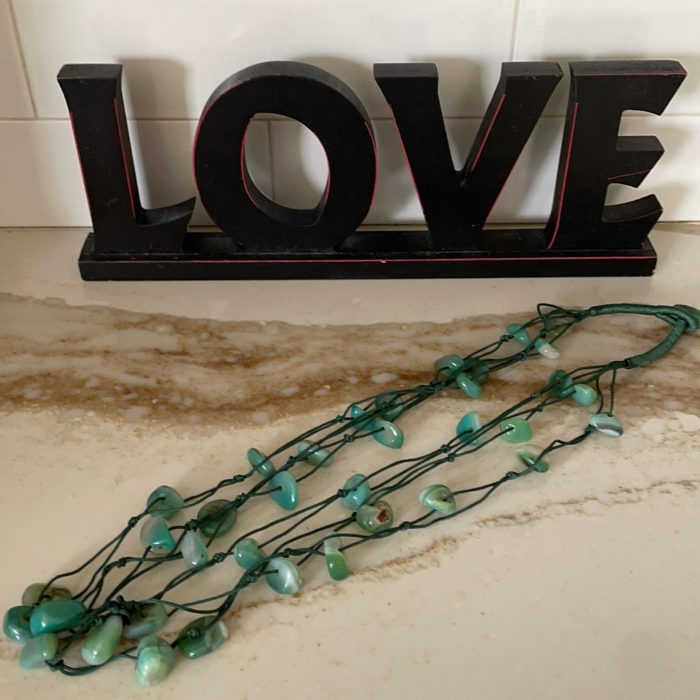 Vintage Green Agate Stone Necklace on Silk - Picture 1 of 6
